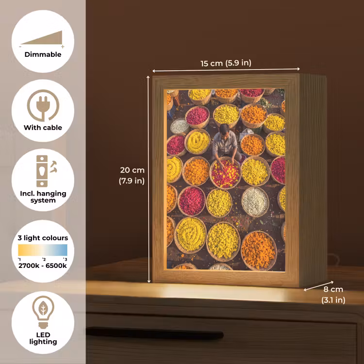 Table Lamp - Flowers - Market - Colorful - Bloemen - Markt - Kleurrijk Light Box met kabel (Tafellamp) klein