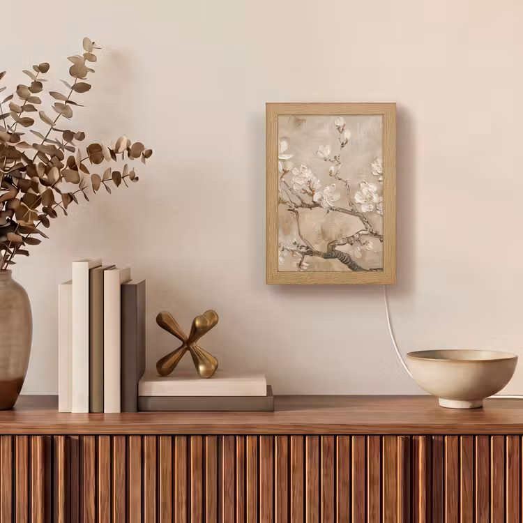 Bloemen - Modern - Beige - Wit - Bloesem Light Box met kabel (Tafellamp) klein -sfeer2