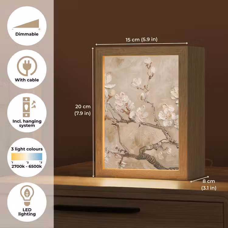 Bloemen - Modern - Beige - Wit - Bloesem Light Box met kabel (Tafellamp) klein -USP_EN
