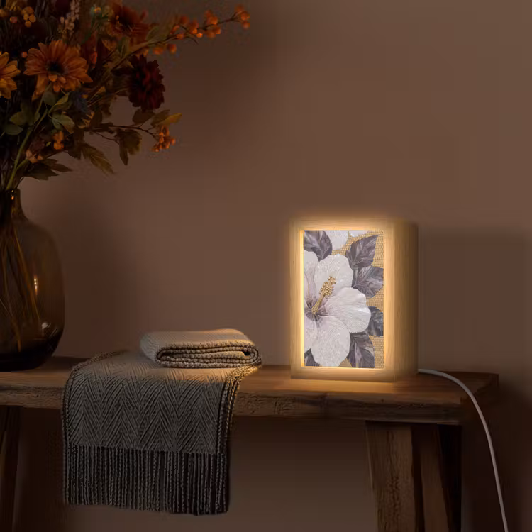 Bloemen - Mozaïek - Kunst - Modern - Goud Light Box met kabel (Tafellamp) klein -sfeer4