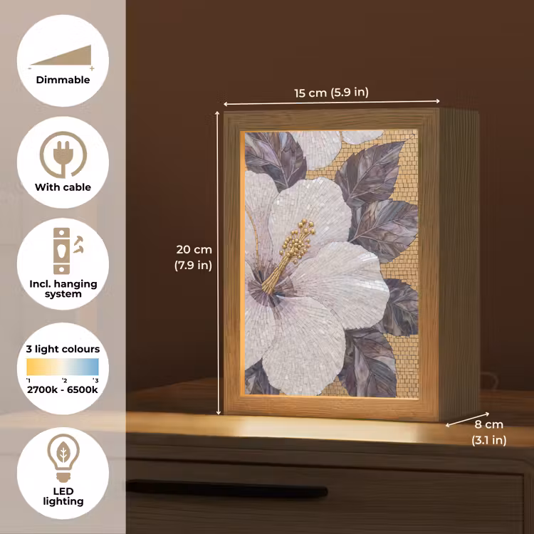 Bloemen - Mozaïek - Kunst - Modern - Goud Light Box met kabel (Tafellamp) klein -USP_EN