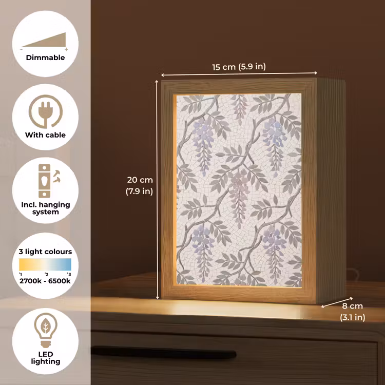 Bloemen - Mozaïek - Natuur - Patroon - Paars Light Box met kabel (Tafellamp) klein -USP_EN