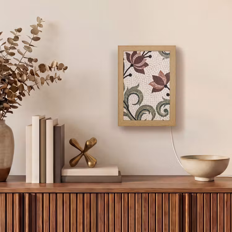 Bloemen - Mozaïek - Patroon - Abstract - Groen Light Box met kabel (Tafellamp) klein -sfeer2