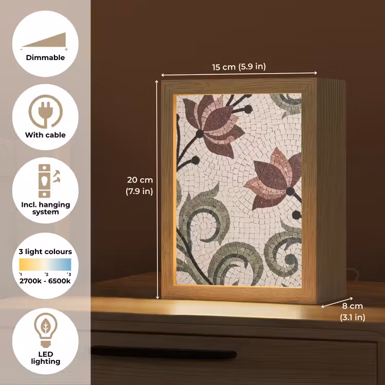 Bloemen - Mozaïek - Patroon - Abstract - Groen Light Box met kabel (Tafellamp) klein -USP_EN