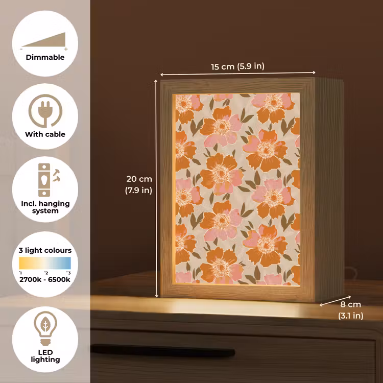 Bloemen - Motief - Retro Light Box met kabel (Tafellamp) klein 925 -USP_EN