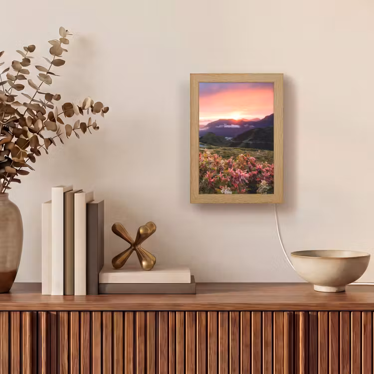 Bloemen - Bergen - Landschap - Nacht - Lucht - Roze Light Box met kabel (Tafellamp) klein -sfeer2