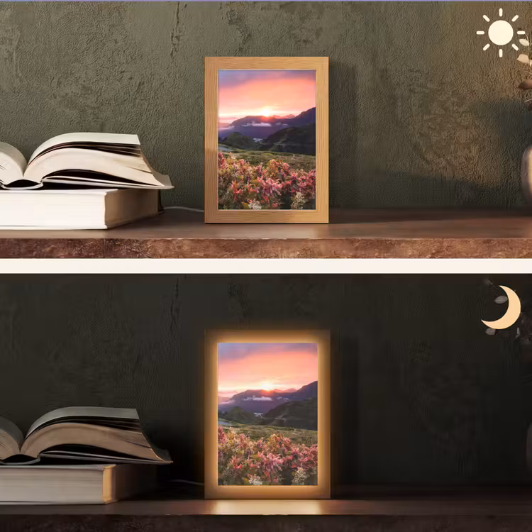 Bloemen - Bergen - Landschap - Nacht - Lucht - Roze Light Box met kabel (Tafellamp) klein -sfeer3