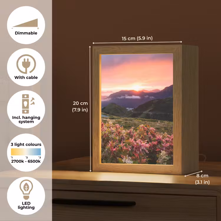 Bloemen - Bergen - Landschap - Nacht - Lucht - Roze Light Box met kabel (Tafellamp) klein -USP_EN