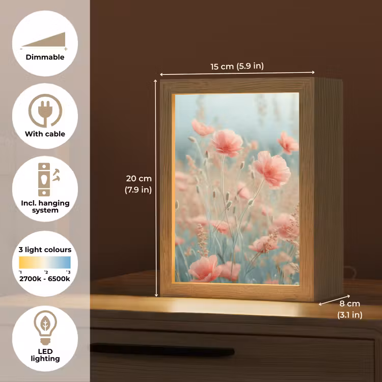 Bloemen - Natuur - Klaprozen - Bloemenveld Light Box met kabel (Tafellamp) klein -USP_EN