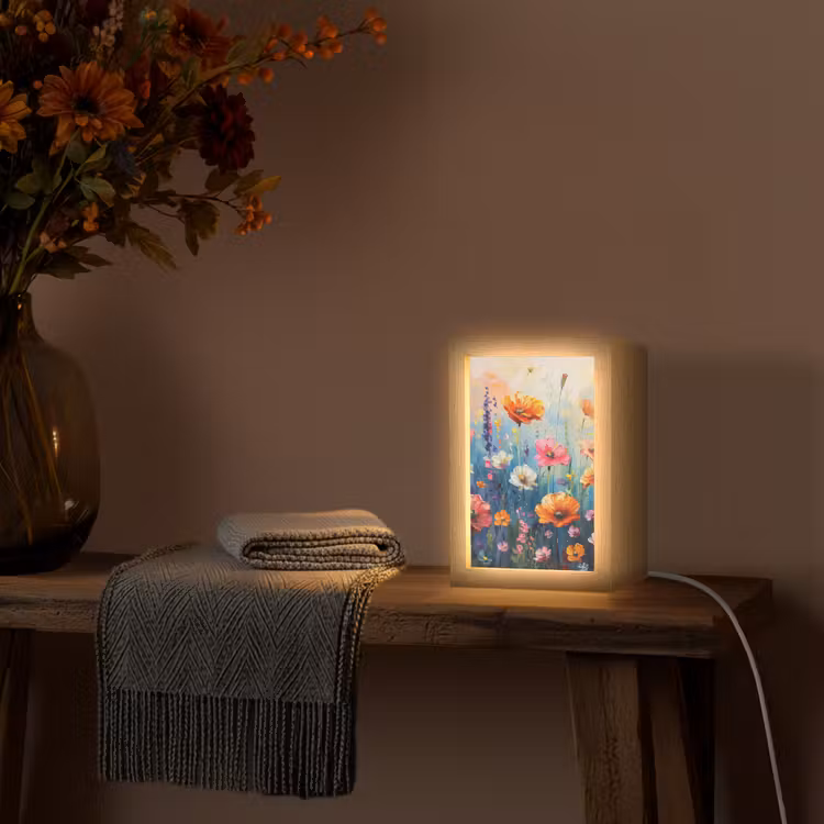 Bloemen - Natuur - Waterverf - Kunst Light Box met kabel (Tafellamp) klein -sfeer4