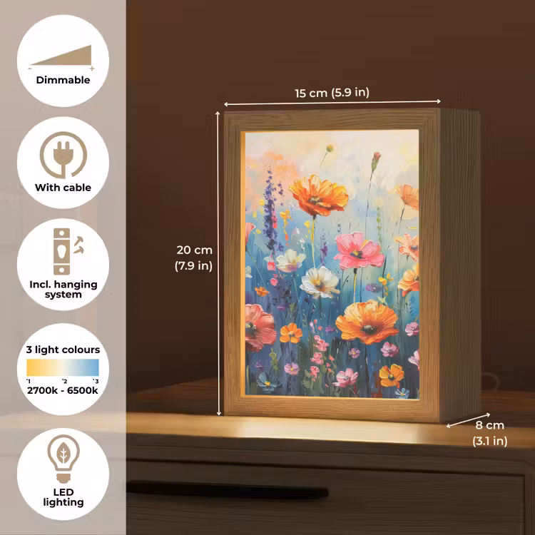 Bloemen - Natuur - Waterverf - Kunst Light Box met kabel (Tafellamp) klein -USP_EN
