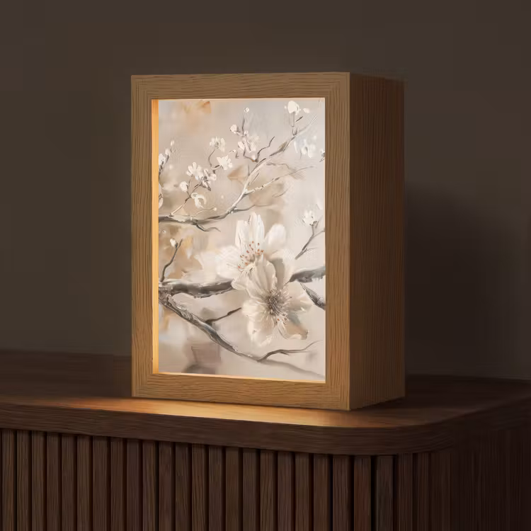 Bloemen - Natuur - Wit - Bloesem - Abstract Light Box met kabel (Tafellamp) klein -z3d_website