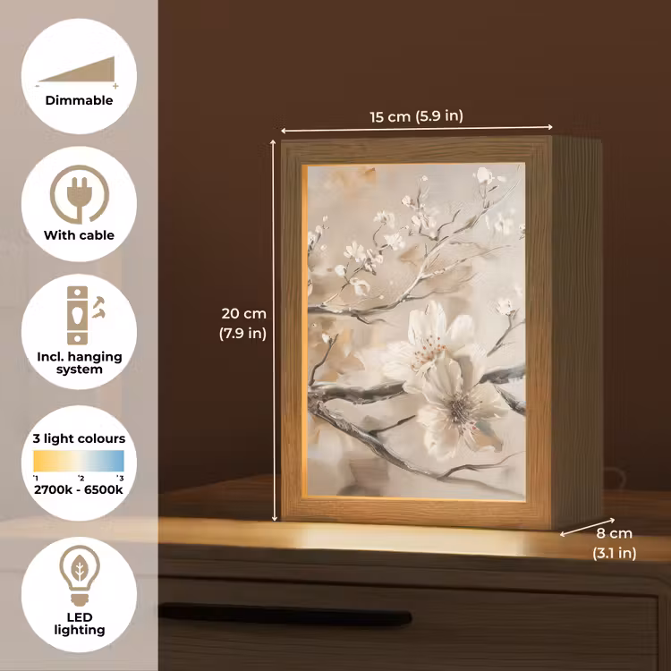Bloemen - Natuur - Wit - Bloesem - Abstract Light Box met kabel (Tafellamp) klein -USP_EN