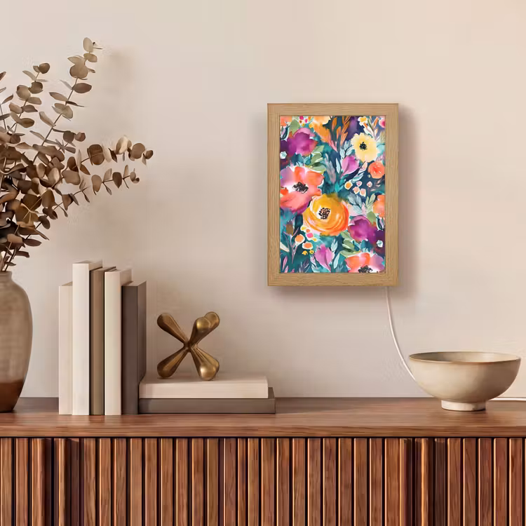 Bloemen - Olieverf - Kunst - Natuur Light Box met kabel (Tafellamp) klein -sfeer2