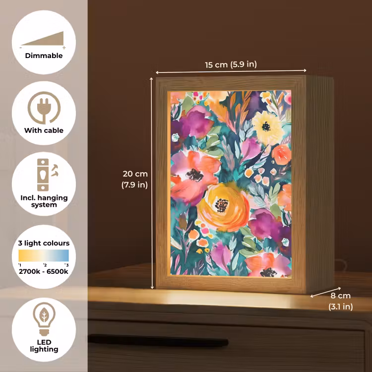 Bloemen - Olieverf - Kunst - Natuur Light Box met kabel (Tafellamp) klein -USP_EN