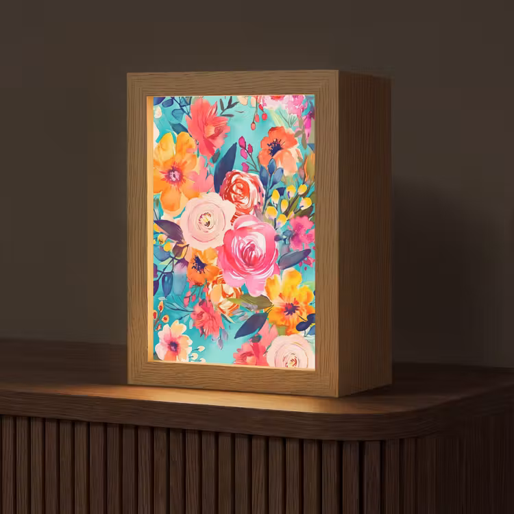 Bloemen - Olieverf - Kleurrijk - Natuur Light Box met kabel (Tafellamp) klein -z3d_website