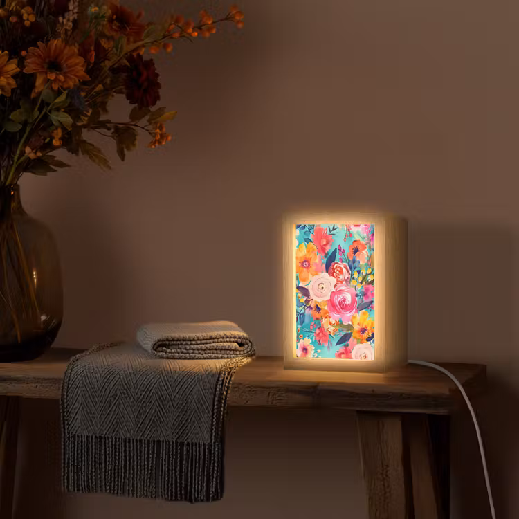 Bloemen - Olieverf - Kleurrijk - Natuur Light Box met kabel (Tafellamp) klein -sfeer4