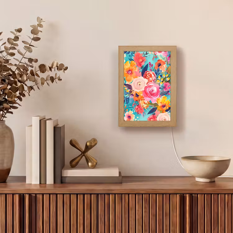 Bloemen - Olieverf - Kleurrijk - Natuur Light Box met kabel (Tafellamp) klein -sfeer2