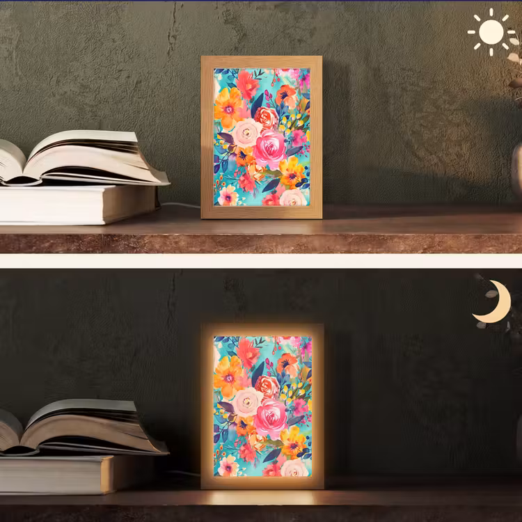 Bloemen - Olieverf - Kleurrijk - Natuur Light Box met kabel (Tafellamp) klein -sfeer3