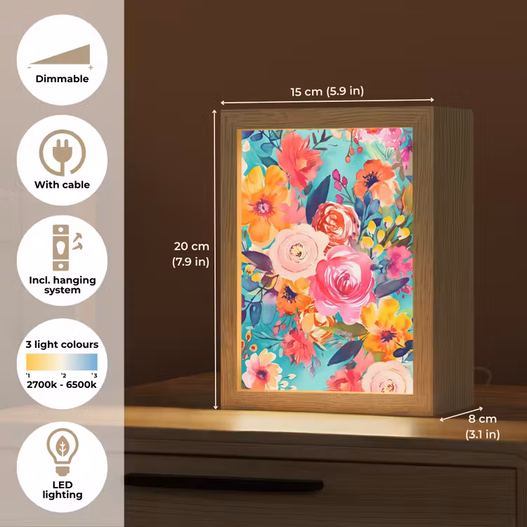 Bloemen - Olieverf - Kleurrijk - Natuur Light Box met kabel (Tafellamp) klein -USP_EN