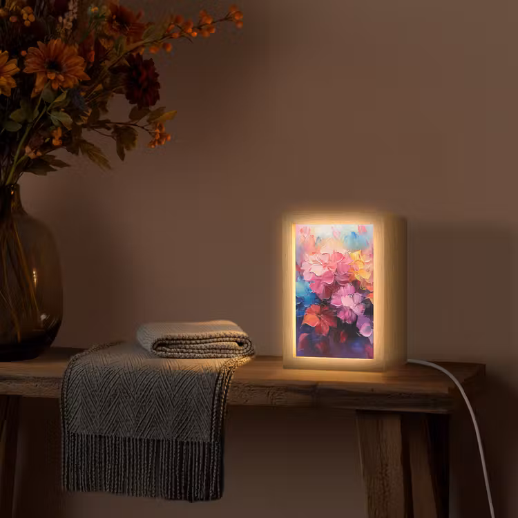 Bloemen - Verf - Abstract - Kleurrijk Light Box met kabel (Tafellamp) klein -sfeer4