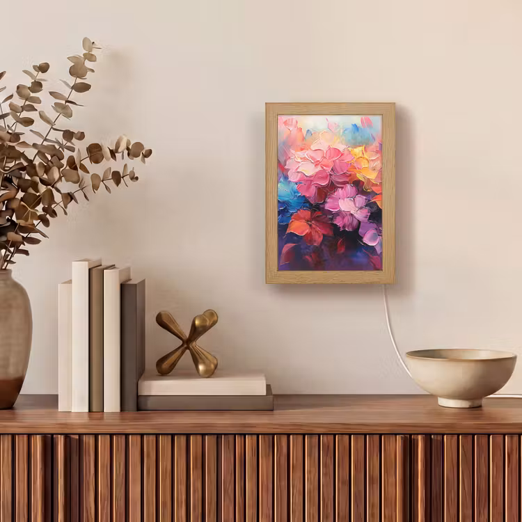 Bloemen - Verf - Abstract - Kleurrijk Light Box met kabel (Tafellamp) klein -sfeer2