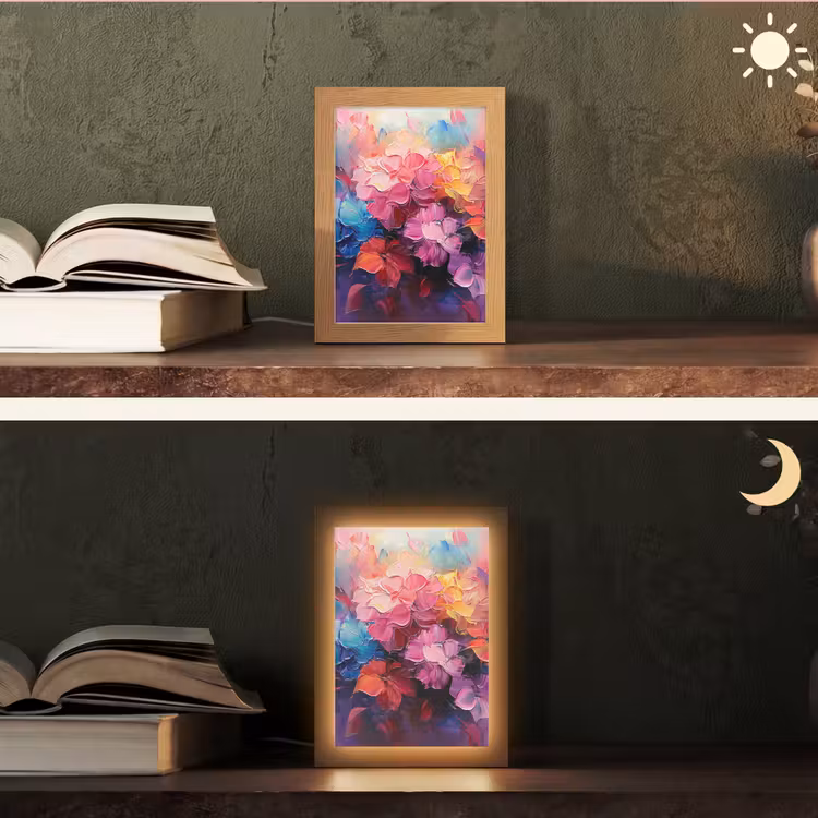 Bloemen - Verf - Abstract - Kleurrijk Light Box met kabel (Tafellamp) klein -sfeer3