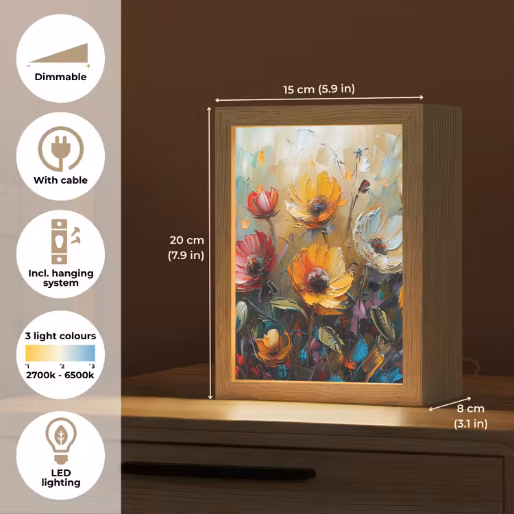 Bloemen - Verf - Kunst - Modern Light Box met kabel (Tafellamp) klein -USP_EN