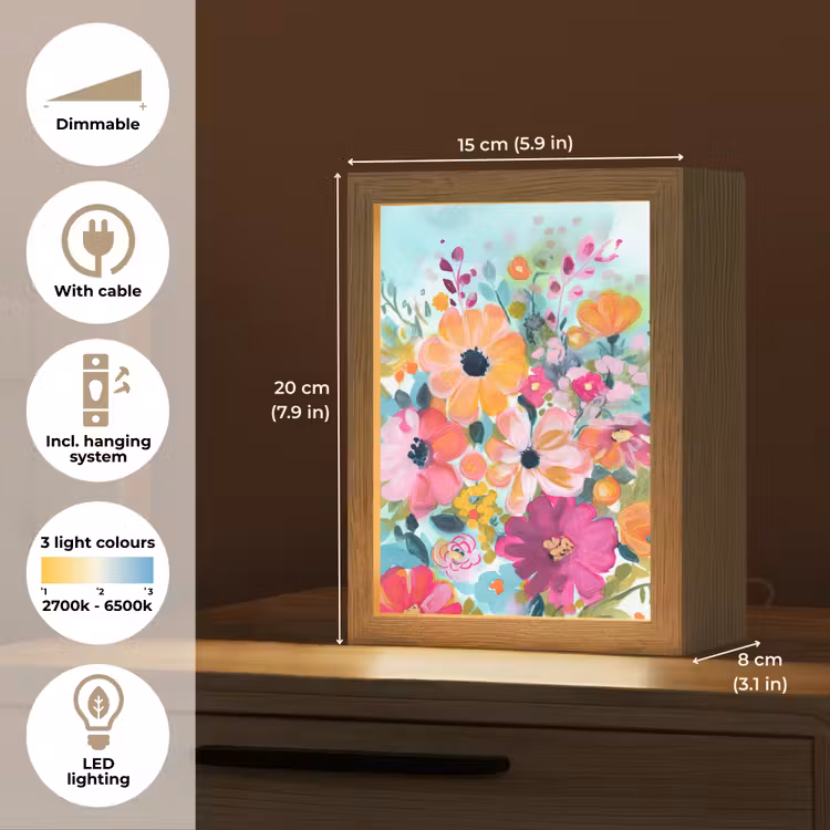 Bloemen - Schilderij - Natuur - Botanisch Light Box met kabel (Tafellamp) klein -USP_EN