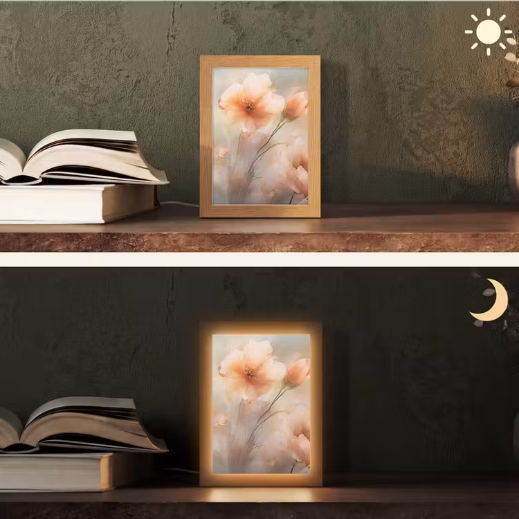 Bloemen - Pastel - Kunst - Klaprozen - Watercolor Light Box met kabel (Tafellamp) klein -sfeer3