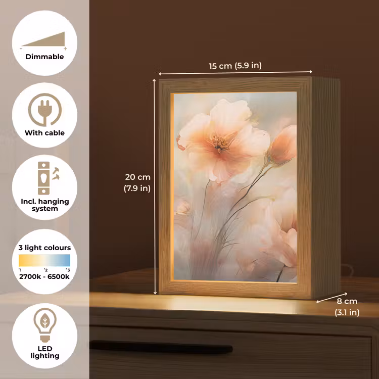 Bloemen - Pastel - Kunst - Klaprozen - Watercolor Light Box met kabel (Tafellamp) klein -USP_EN