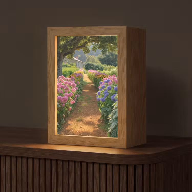 Bloemen - Pad - Zonnebloemen - Tuin - Hortensia Light Box met kabel (Tafellamp) klein -z3d_website