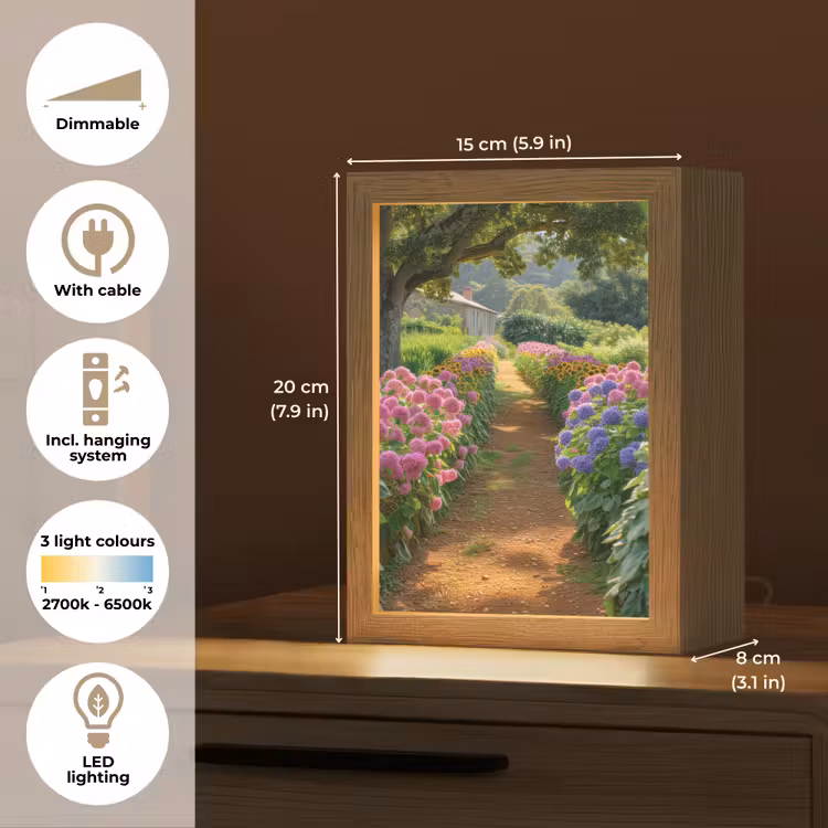 Bloemen - Pad - Zonnebloemen - Tuin - Hortensia Light Box met kabel (Tafellamp) klein -USP_EN