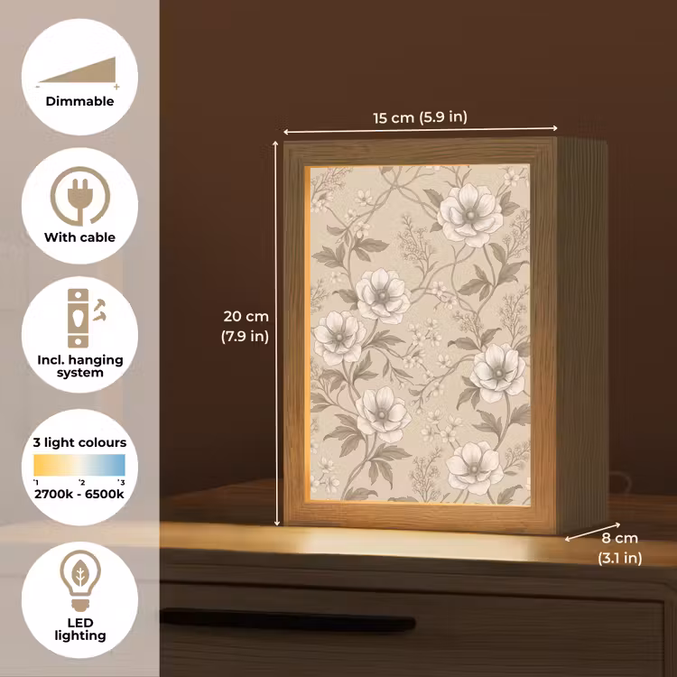 Bloemen - Patroon - Beige Light Box met kabel (Tafellamp) klein -USP_EN