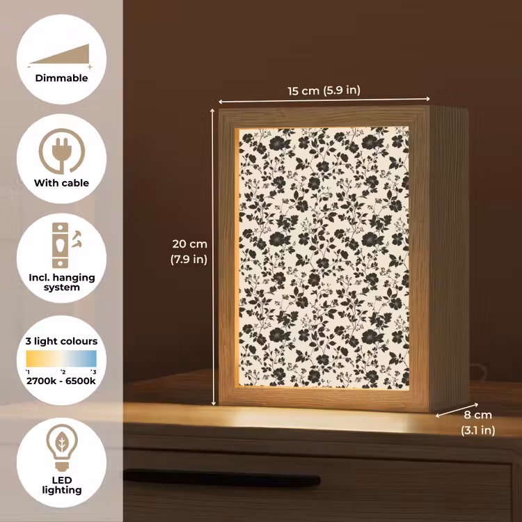 Bloemen - Dessin - Zwart Light Box met kabel (Tafellamp) klein 925 -USP_EN