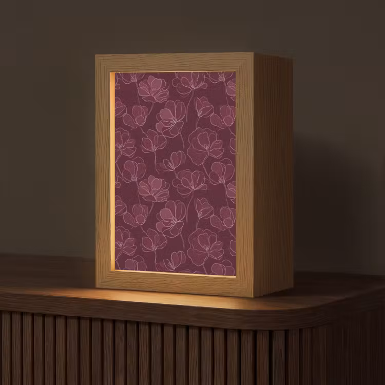 Bloemen - Patroon - Bordeauxrood Light Box met kabel (Tafellamp) klein 925 -z3d_website