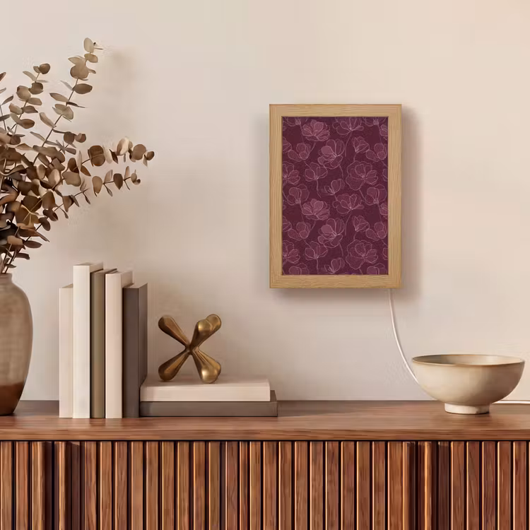 Bloemen - Patroon - Bordeauxrood Light Box met kabel (Tafellamp) klein 925 -sfeer2