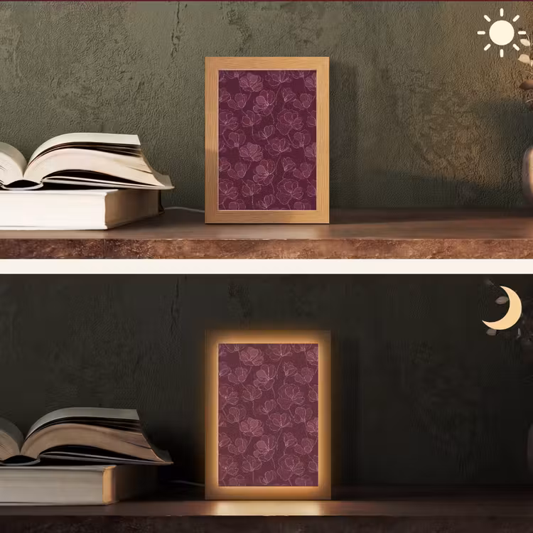 Bloemen - Patroon - Bordeauxrood Light Box met kabel (Tafellamp) klein 925 -sfeer3