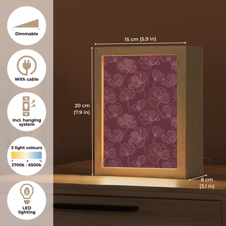 Bloemen - Patroon - Bordeauxrood Light Box met kabel (Tafellamp) klein 925 -USP_EN