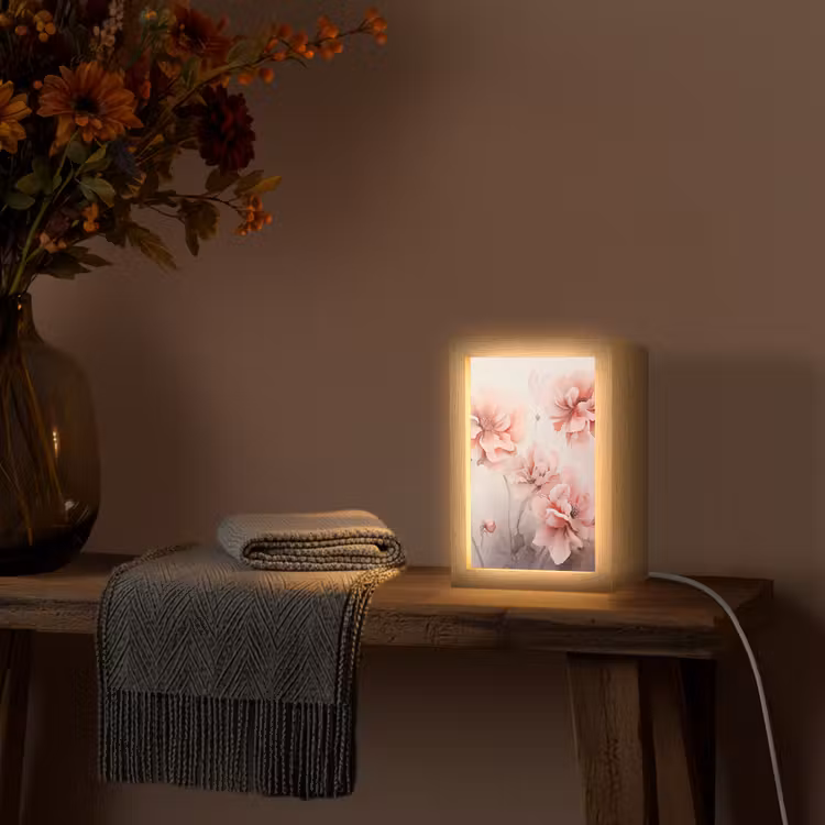 Bloemen - Roze - Kunst - Abstract - Aquarel Light Box met kabel (Tafellamp) klein -sfeer4