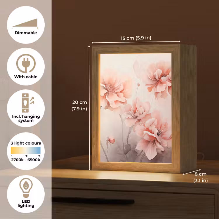 Bloemen - Roze - Kunst - Abstract - Aquarel Light Box met kabel (Tafellamp) klein -USP_EN
