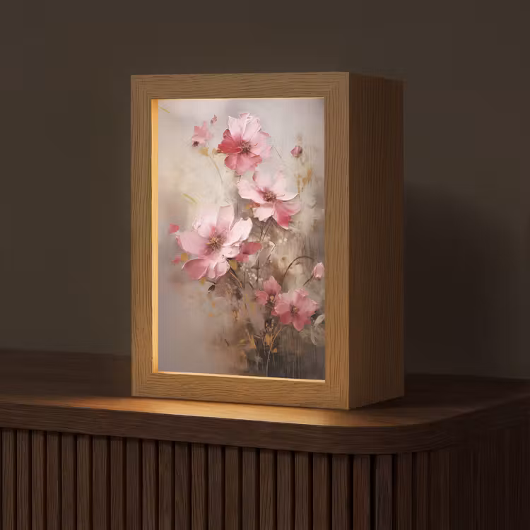 Bloemen - Roze - Kunst - Watercolor Light Box met kabel (Tafellamp) klein -z3d_website