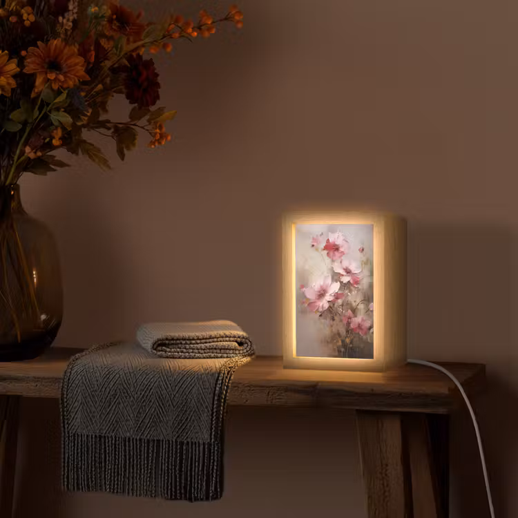 Bloemen - Roze - Kunst - Watercolor Light Box met kabel (Tafellamp) klein -sfeer4