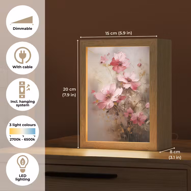 Bloemen - Roze - Kunst - Watercolor Light Box met kabel (Tafellamp) klein -USP_EN