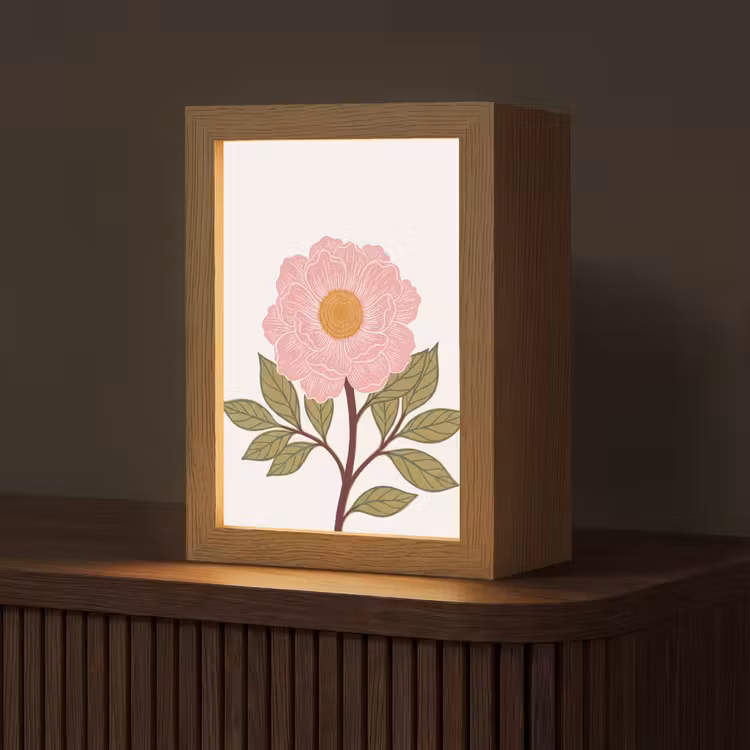 Table Lamp - Flowers - Pink - Illustration - Bloemen - Roze - Illustratie Light Box met kabel (Tafellamp) klein