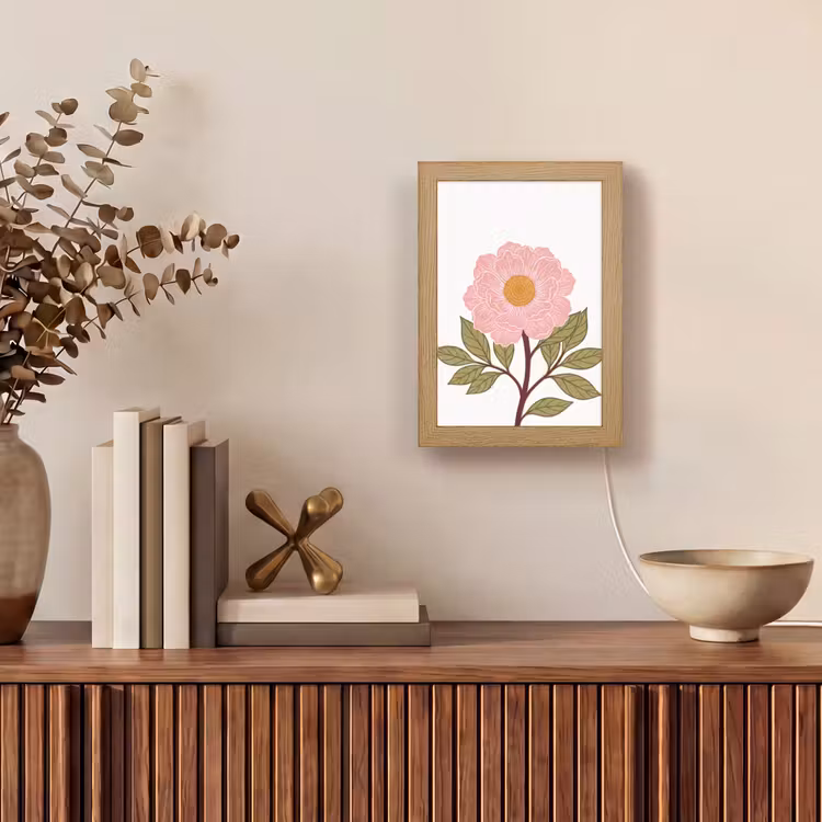Table Lamp - Flowers - Pink - Illustration - Bloemen - Roze - Illustratie Light Box met kabel (Tafellamp) klein
