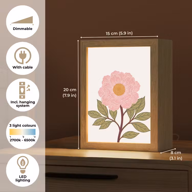 Table Lamp - Flowers - Pink - Illustration - Bloemen - Roze - Illustratie Light Box met kabel (Tafellamp) klein