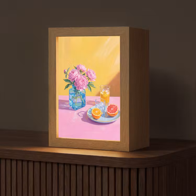 Table Lamp - Flowers - Pink - Modern - Bloemen - Roze - Modern Light Box met kabel (Tafellamp) klein