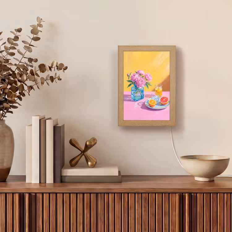Table Lamp - Flowers - Pink - Modern - Bloemen - Roze - Modern Light Box met kabel (Tafellamp) klein