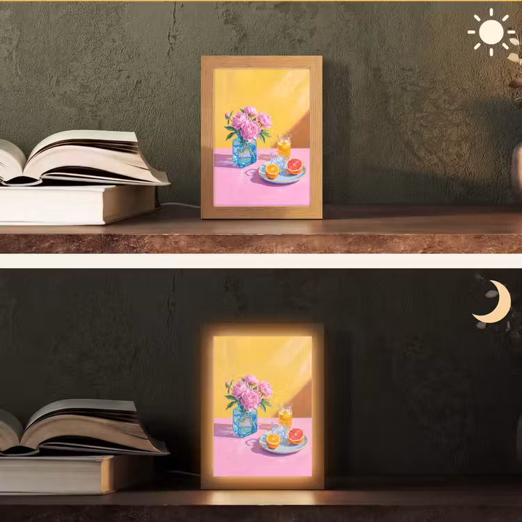 Table Lamp - Flowers - Pink - Modern - Bloemen - Roze - Modern Light Box met kabel (Tafellamp) klein
